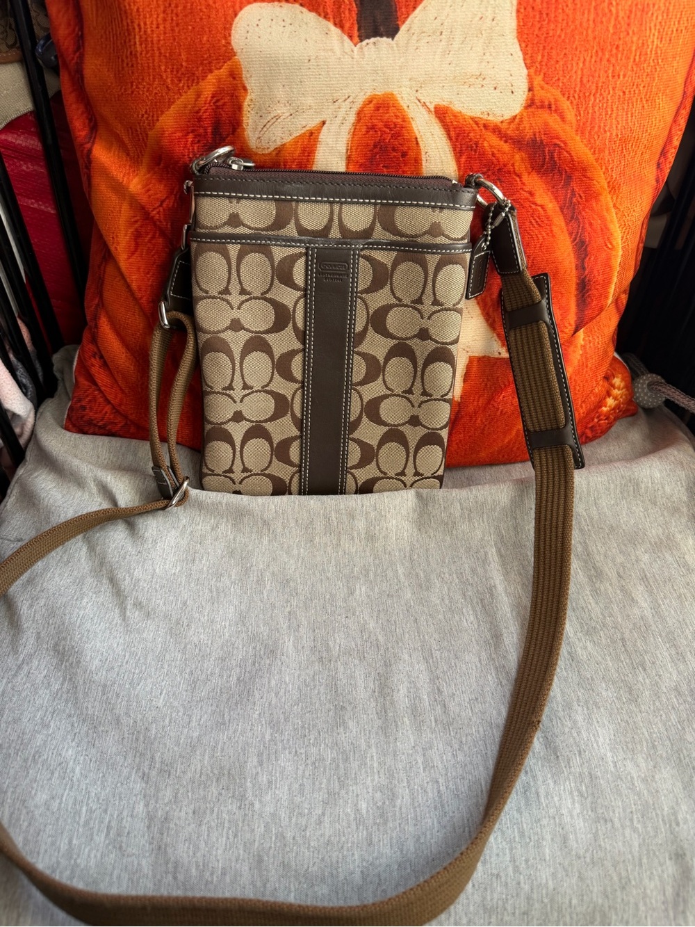 Coach Tan and Brown Signature Crossbody Bag